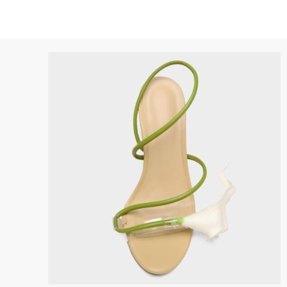Elegant Tan and Green Women's Heels - Picture 2 of 4